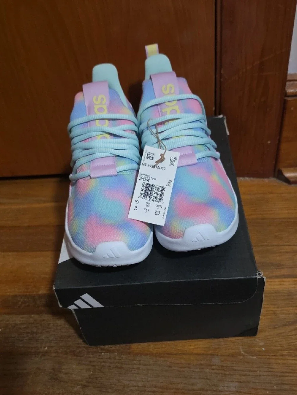 NWT adidas Kids LITERACER Adapt 7.0K Pastel Tie-Dye Sneakers - Size 6